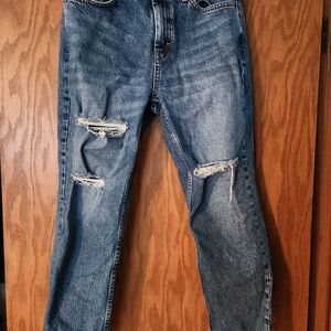 Topshop Blue Distressed Ankle Jeans